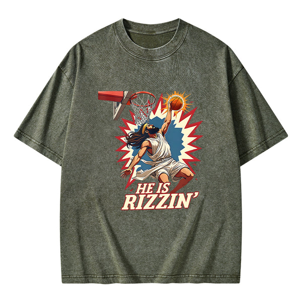 He Is Rizzen Jesus Christian Washed T-Shirt