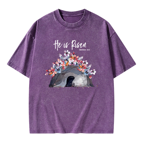 He Is Risen Flower Christian Washed T-Shirt