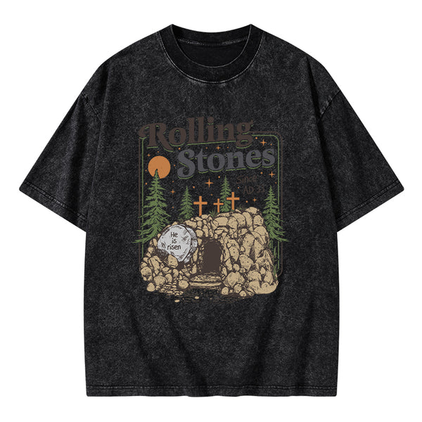 Rolling Stone Since AD 33 Boho Christian Washed T-Shirt