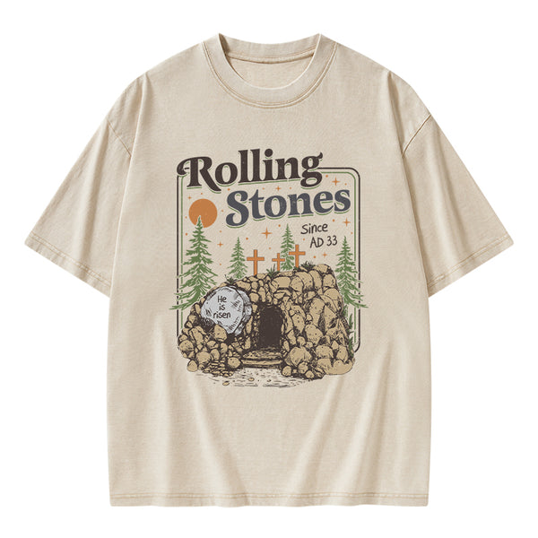 Rolling Stone Since AD 33 Boho Christian Washed T-Shirt
