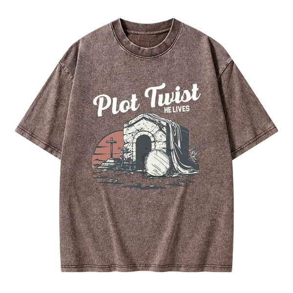 Plot Twist He lives Christian Washed T-Shirt