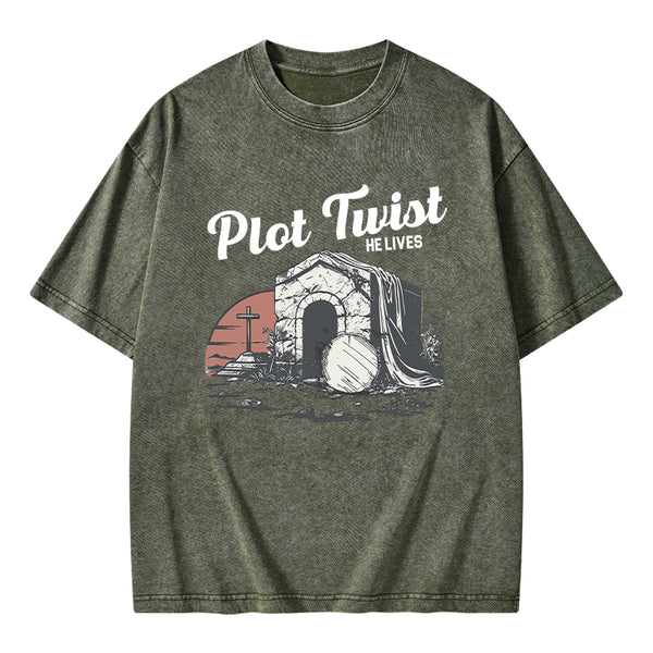 Plot Twist He lives Christian Washed T-Shirt