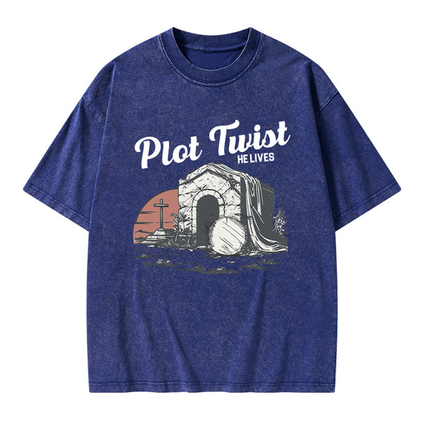 Plot Twist He lives Christian Washed T-Shirt