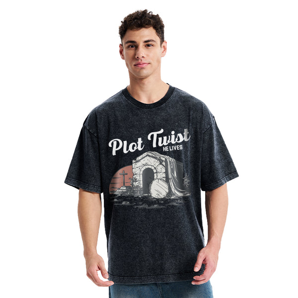 Plot Twist He lives Christian Washed T-Shirt
