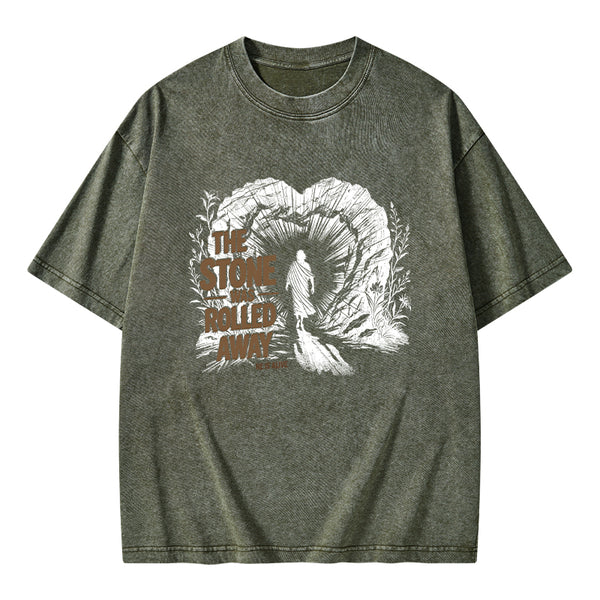 The Stone Was Rolled Away Christian Washed T-Shirt