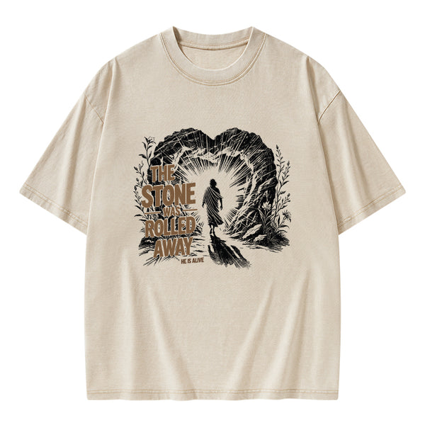 The Stone Was Rolled Away Christian Washed T-Shirt