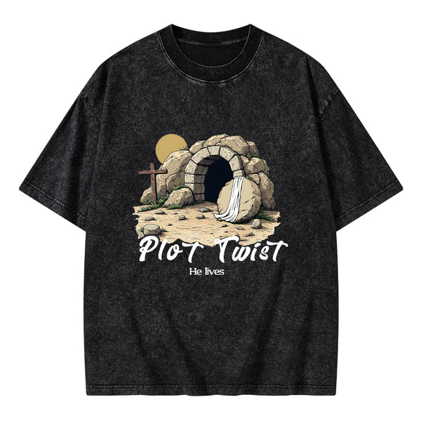 Plot Twist He lives Retro Christian Washed T-Shirt