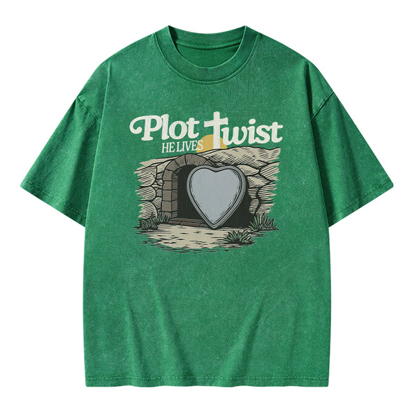 Plot Twist He Lives Christian Washed T-Shirt