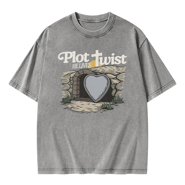 Plot Twist He Lives Christian Washed T-Shirt