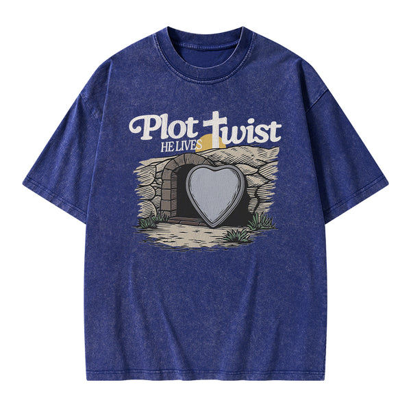 Plot Twist He Lives Christian Washed T-Shirt