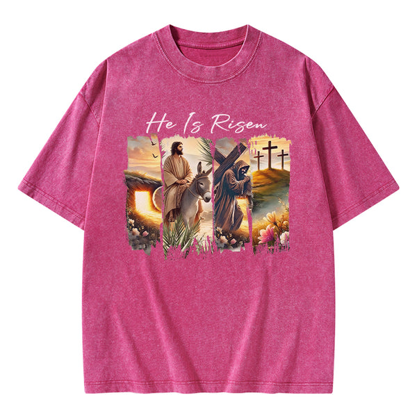 GC-WTSA2041 He Is Risen Boho Christian Washed T-Shirt