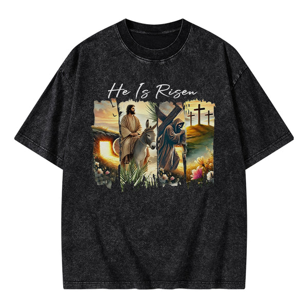 GC-WTSA2041 He Is Risen Boho Christian Washed T-Shirt