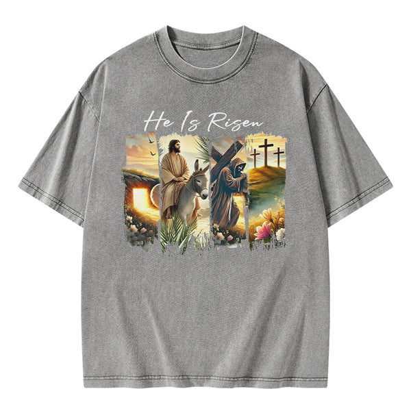 GC-WTSA2041 He Is Risen Boho Christian Washed T-Shirt
