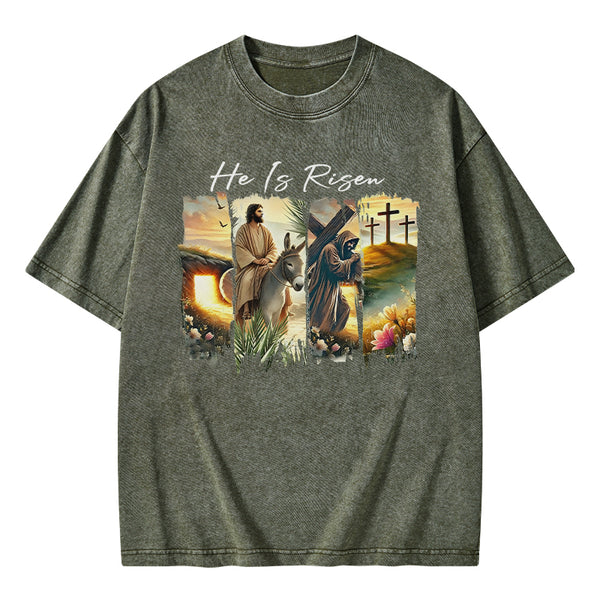 GC-WTSA2041 He Is Risen Boho Christian Washed T-Shirt