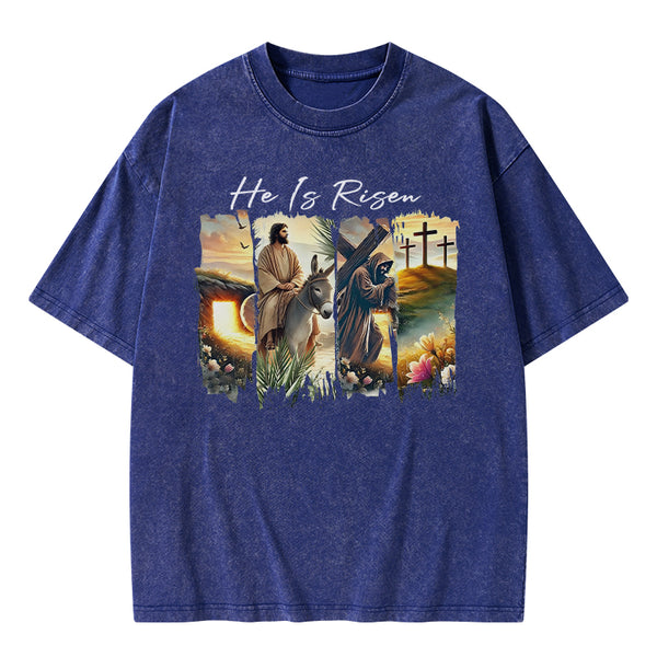 GC-WTSA2041 He Is Risen Boho Christian Washed T-Shirt