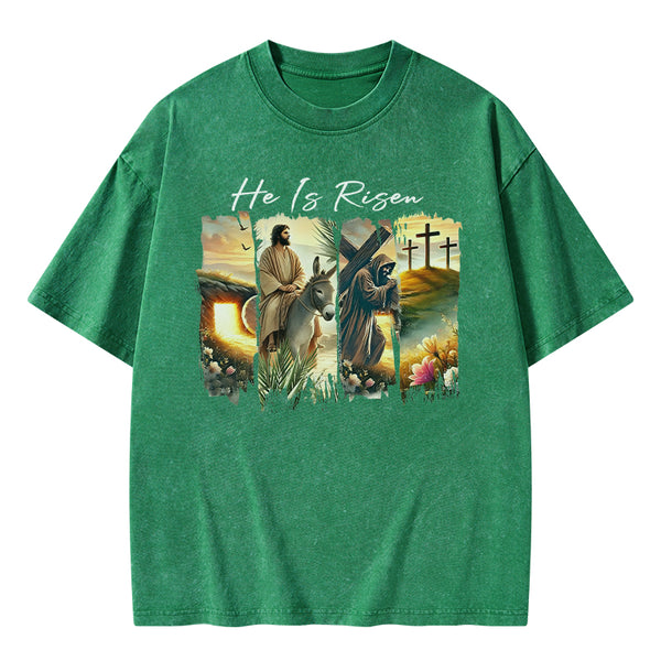 GC-WTSA2041 He Is Risen Boho Christian Washed T-Shirt