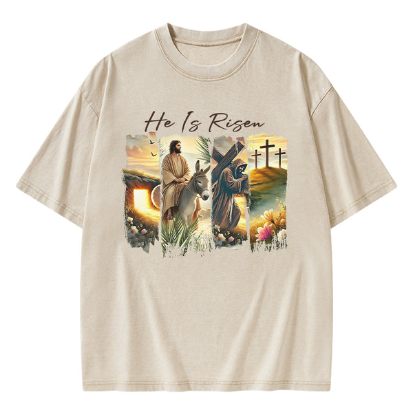 GC-WTSA2041 He Is Risen Boho Christian Washed T-Shirt