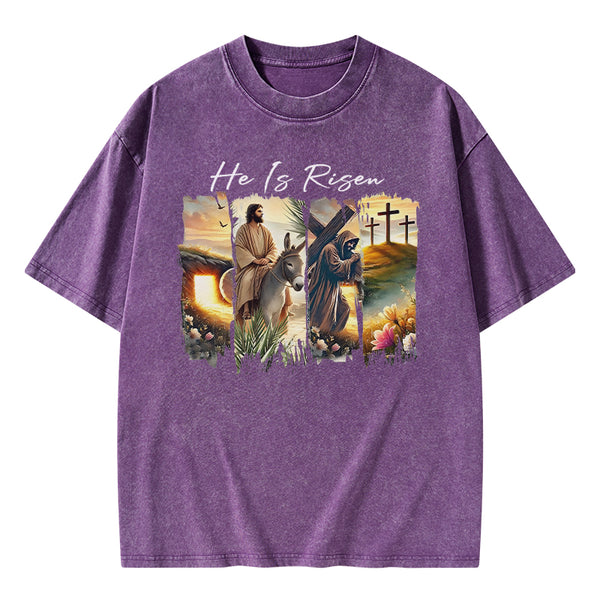 GC-WTSA2041 He Is Risen Boho Christian Washed T-Shirt