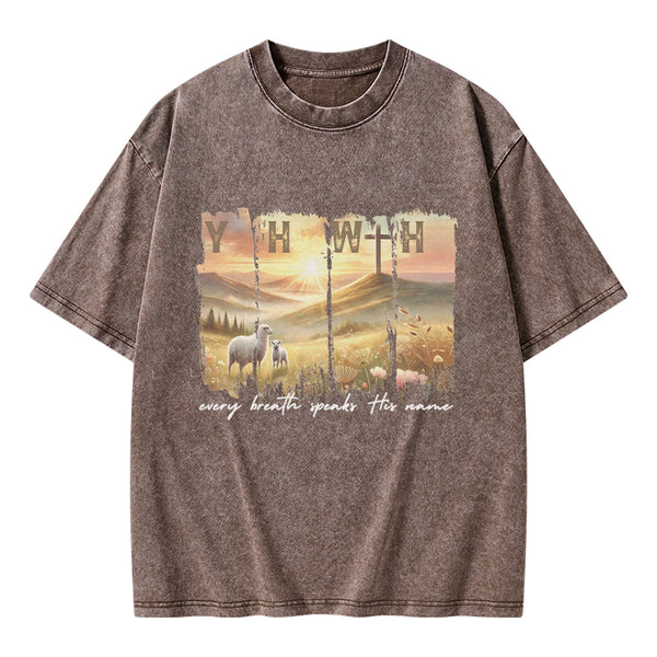 GC-WTSA2053 YHWH Every Brath Speaks His Name Christian Washed T-Shirt