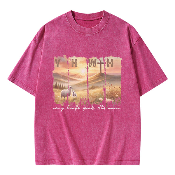 GC-WTSA2053 YHWH Every Brath Speaks His Name Christian Washed T-Shirt