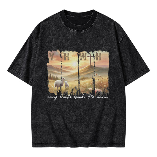 GC-WTSA2053 YHWH Every Brath Speaks His Name Christian Washed T-Shirt