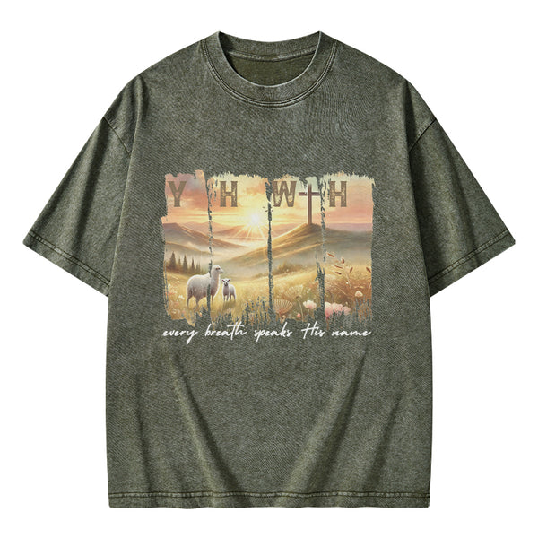 GC-WTSA2053 YHWH Every Brath Speaks His Name Christian Washed T-Shirt