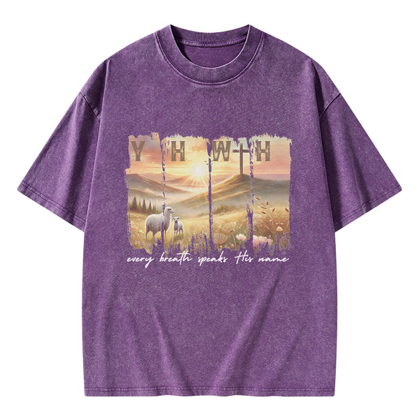 GC-WTSA2053 YHWH Every Brath Speaks His Name Christian Washed T-Shirt