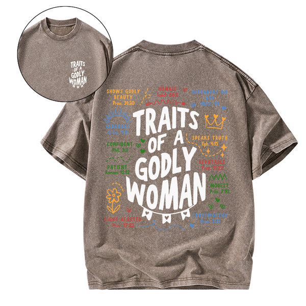 GC-WTSA2089 Traits Of A Glory Women Christian Washed T-Shirt