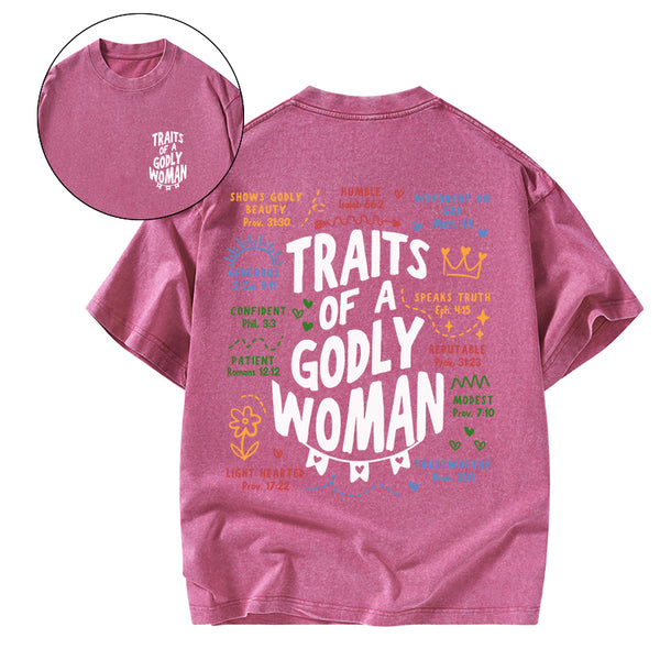 GC-WTSA2089 Traits Of A Glory Women Christian Washed T-Shirt