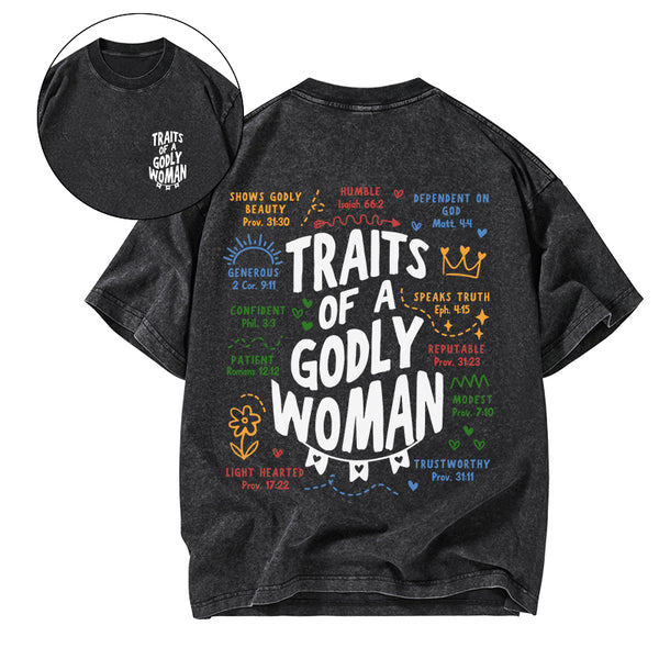 GC-WTSA2089 Traits Of A Glory Women Christian Washed T-Shirt