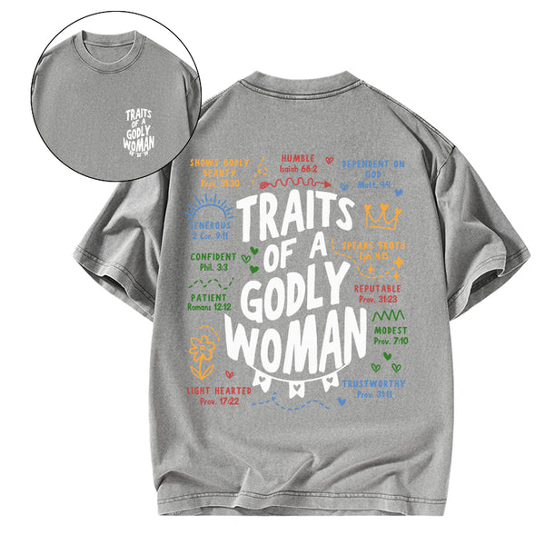 GC-WTSA2089 Traits Of A Glory Women Christian Washed T-Shirt