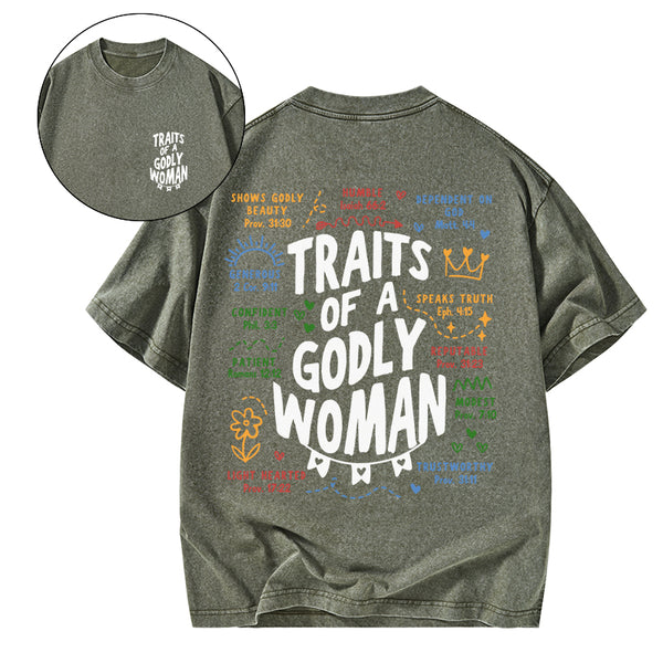 GC-WTSA2089 Traits Of A Glory Women Christian Washed T-Shirt