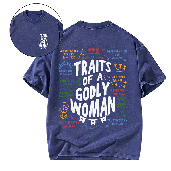GC-WTSA2089 Traits Of A Glory Women Christian Washed T-Shirt