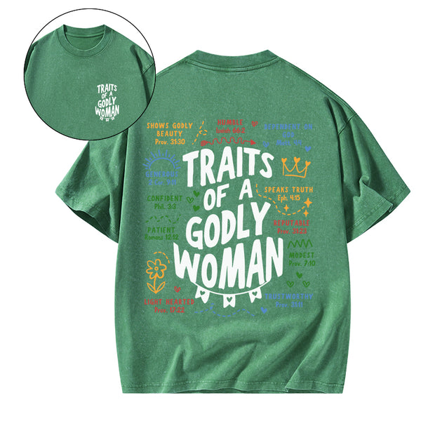 GC-WTSA2089 Traits Of A Glory Women Christian Washed T-Shirt