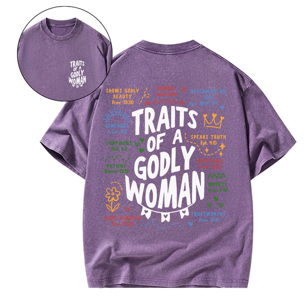 GC-WTSA2089 Traits Of A Glory Women Christian Washed T-Shirt