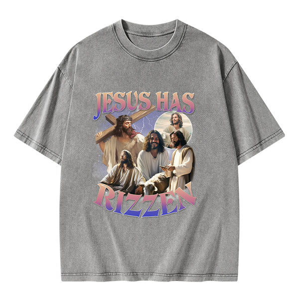 Jesus Has Rizzen Christian Washed T-Shirt