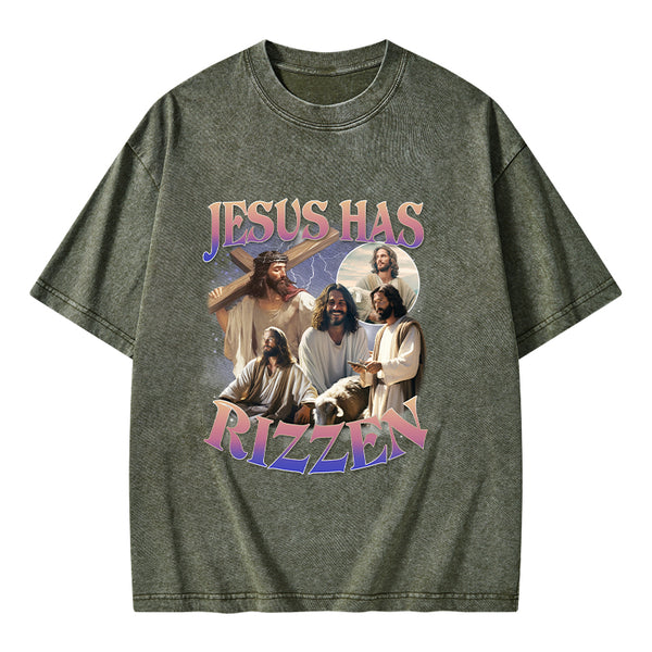 Jesus Has Rizzen Christian Washed T-Shirt