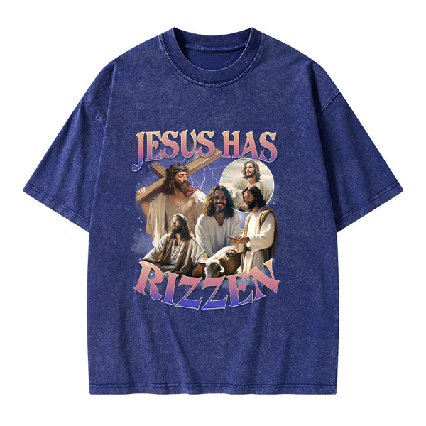 Jesus Has Rizzen Christian Washed T-Shirt