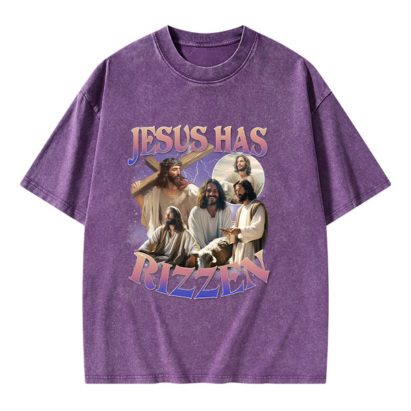 Jesus Has Rizzen Christian Washed T-Shirt