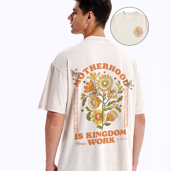 GC-WTSA2108 Motherhood Is Kingdom Work Flower Christian Washed T-Shirt