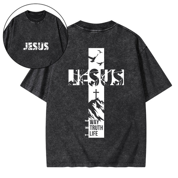 Jesus The Way The Truth And The Life Christian Washed T-Shirt
