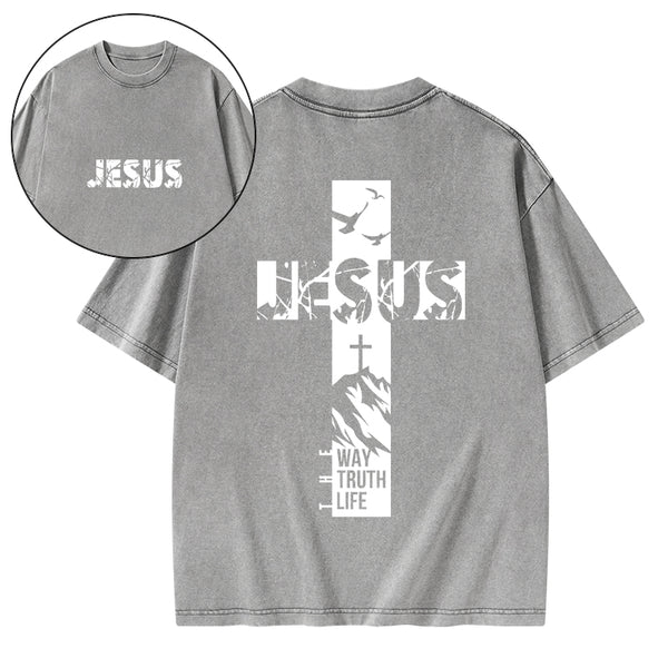 Jesus The Way The Truth And The Life Christian Washed T-Shirt