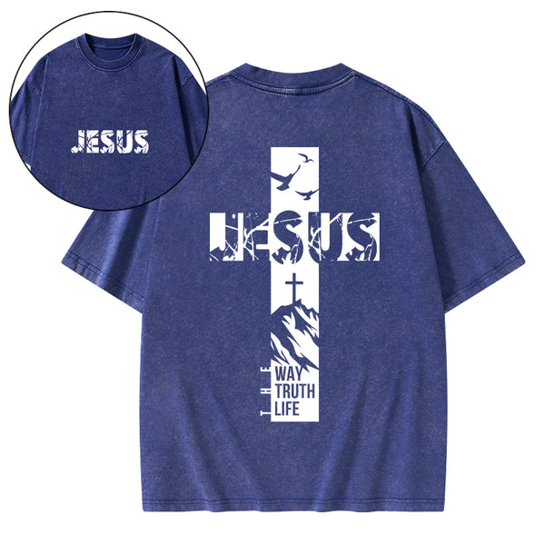Jesus The Way The Truth And The Life Christian Washed T-Shirt