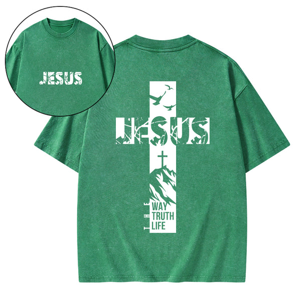 Jesus The Way The Truth And The Life Christian Washed T-Shirt