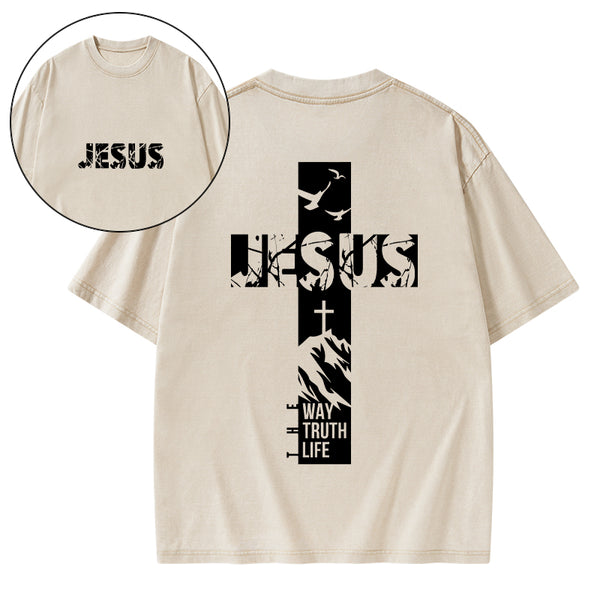 Jesus The Way The Truth And The Life Christian Washed T-Shirt