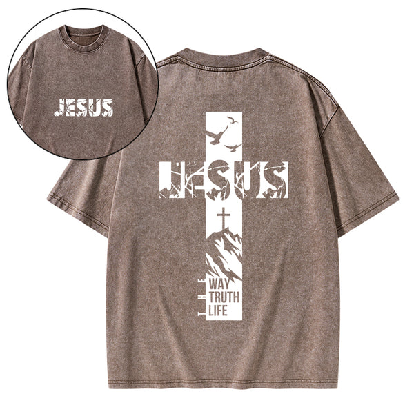 Jesus The Way The Truth And The Life Christian Washed T-Shirt
