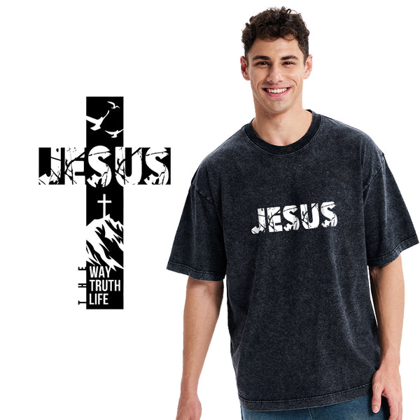 Jesus The Way The Truth And The Life Christian Washed T-Shirt