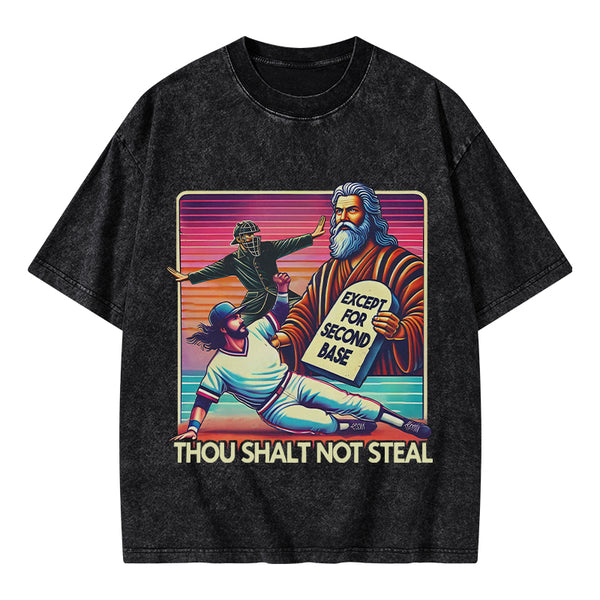 Except For Second Base Christian Washed T-Shirt