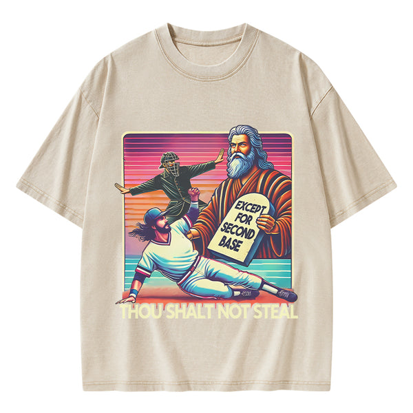 Except For Second Base Christian Washed T-Shirt