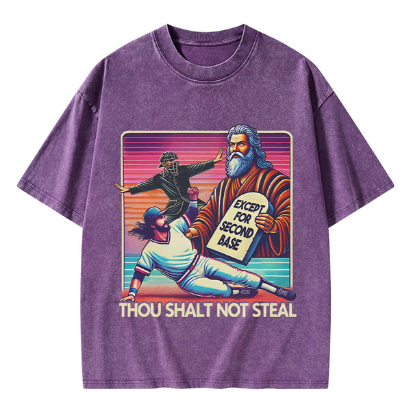 Except For Second Base Christian Washed T-Shirt